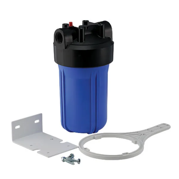 A photo of an Ecosoft in line water filter set with tool and bracket.