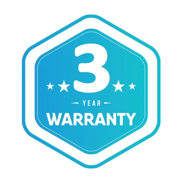 A blue badge showing our 3 year warranty for PowerBoost.