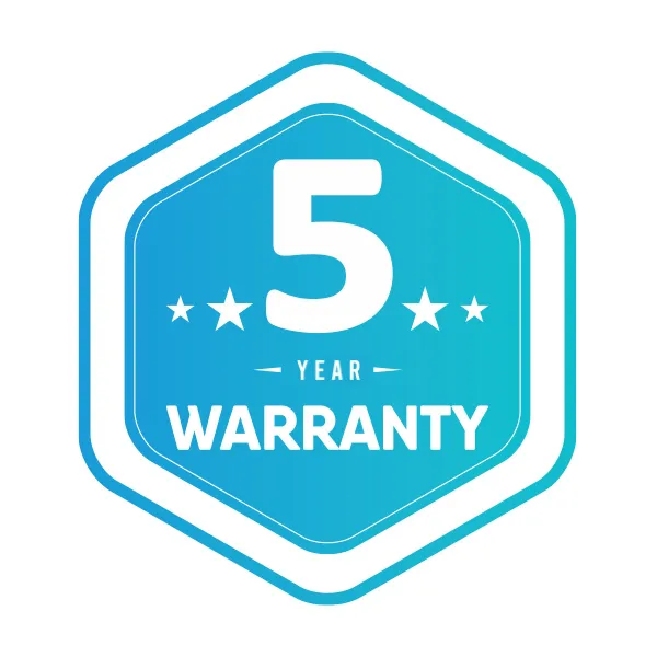 A blue badge showing our 5 year warranty for PowerBoost.