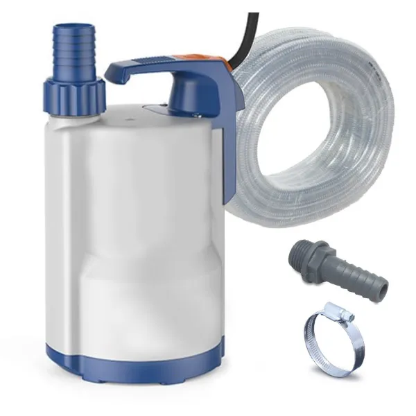 A PumpExpres flood kit system with a hose kit, clips and plastic nozzle.